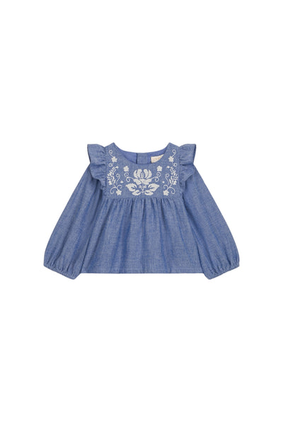Completo blusa + pantalone azzurro con ricami per neonata LOUISE MISHA B0131 LIGHT BLUE 