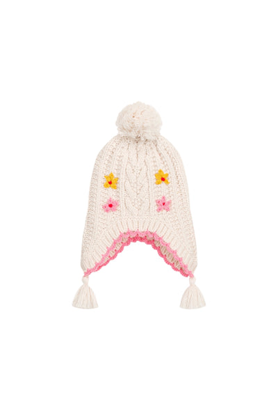 Cappello in maglia con pom-pom panna per neonata LOUISE MISHA B0273 CREAM 