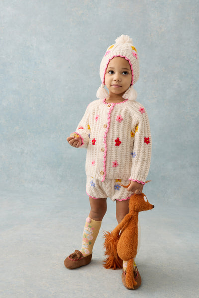 Completo maglia + coulotte panna con ricami all over per neonata LOUISE MISHA C0281 CREAM 