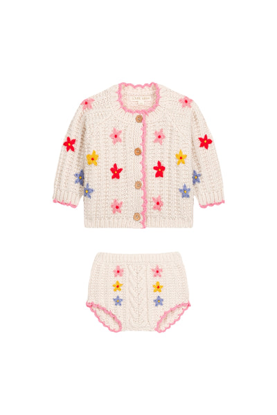 Completo maglia + coulotte panna con ricami all over per neonata LOUISE MISHA C0281 CREAM 