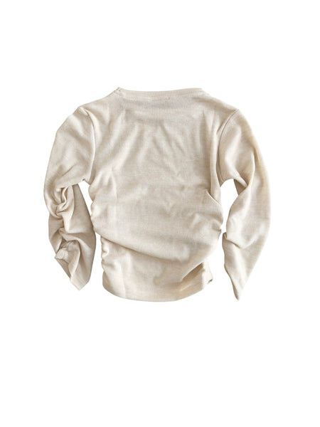 T-shirt panna arricciata ai lati per bambina LULU' LL4638 LATTE 