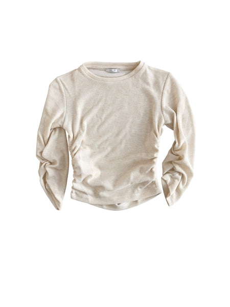 T-shirt panna arricciata ai lati per bambina LULU' LL4638 LATTE 