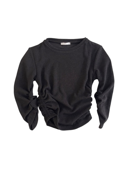 T-shirt ner con arricciatura ai lati per bambina LULU' LL4638 NERO 