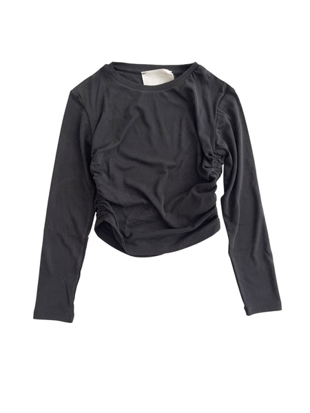 T-shirt nera arricciata ai lati per bambina LULU' LL4663 NERO 