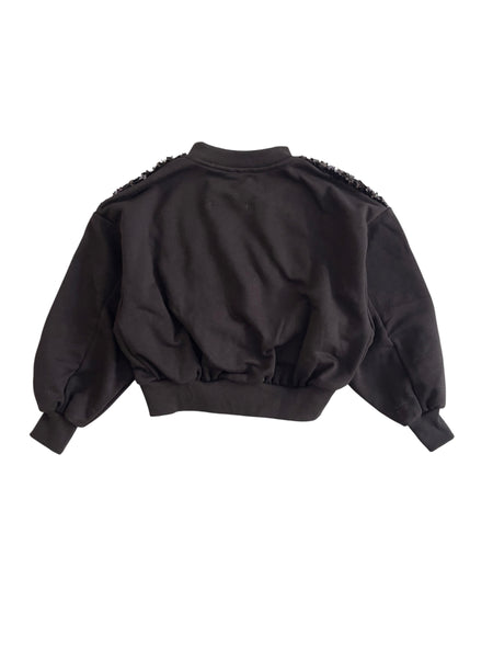Felpa nera crop con paillettes all over per bambina LULU' LL4706 NERO 
