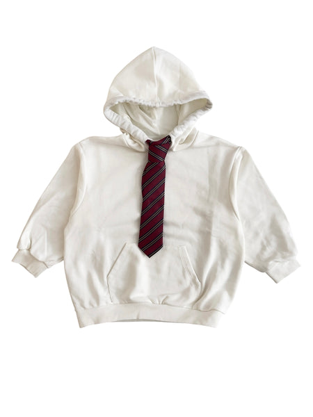 Felpa bianco latte con cravatta e cappuccio per bambini LULU' LL4707 LATTE 