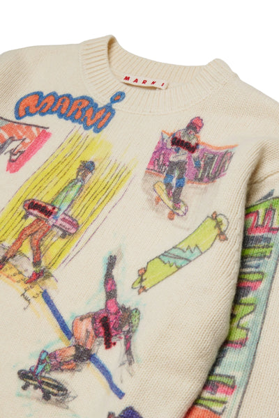 Maglia panna con stampa all over multicolor per bambini Marni M01872 0M115 