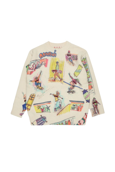 Maglia panna con stampa all over multicolor per bambini Marni M01872 0M115 