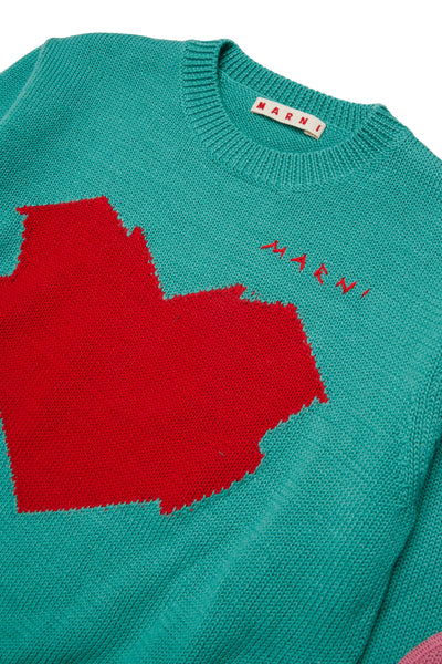 Maglia verde con logo per bambina Marni M02017 0M545 