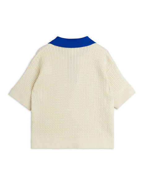 Polo in maglia ricamata panna con dettagli blu per bambino Mini Rodini 2662010411 OFFWHITE 
