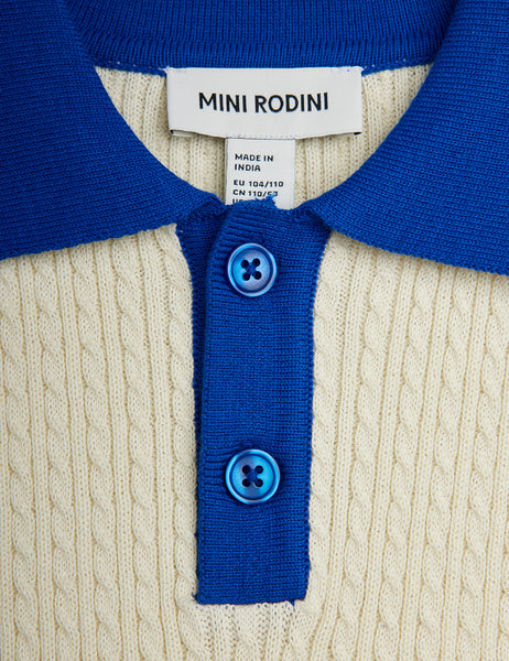 Polo in maglia ricamata panna con dettagli blu per bambino Mini Rodini 2662010411 OFFWHITE 