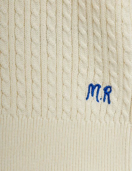 Polo in maglia ricamata panna con dettagli blu per bambino Mini Rodini 2662010411 OFFWHITE 