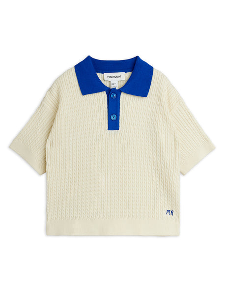 Polo in maglia ricamata panna con dettagli blu per bambino Mini Rodini 2662010411 OFFWHITE 