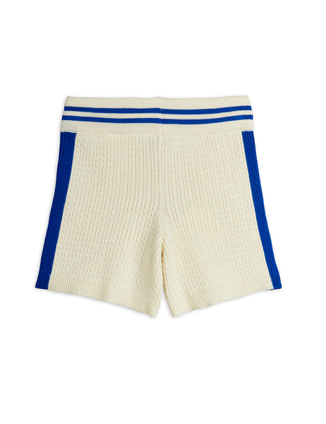 Shorts in maglia ricamata panna con dettagli blu per bambino Mini Rodini 2663010311 OFFWHITE 