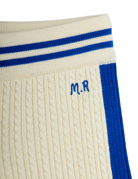 Shorts in maglia ricamata panna con dettagli blu per bambino Mini Rodini 2663010311 OFFWHITE 