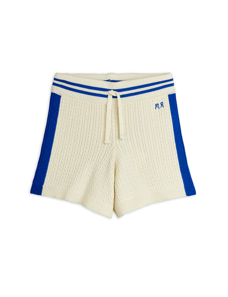 Shorts in maglia ricamata panna con dettagli blu per bambino Mini Rodini 2663010311 OFFWHITE 