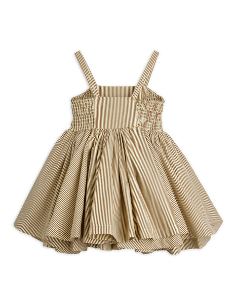 Abito a righe marrone con ricamo per neonata e bambina Mini Rodini 2665010116 BROWN 