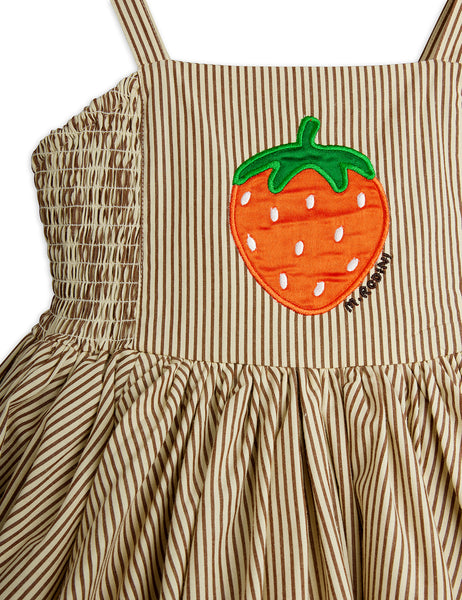Abito a righe marrone con ricamo per neonata e bambina Mini Rodini 2665010116 BROWN 