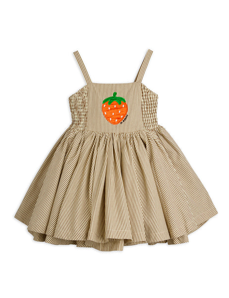 Abito a righe marrone con ricamo per neonata e bambina Mini Rodini 2665010116 BROWN 