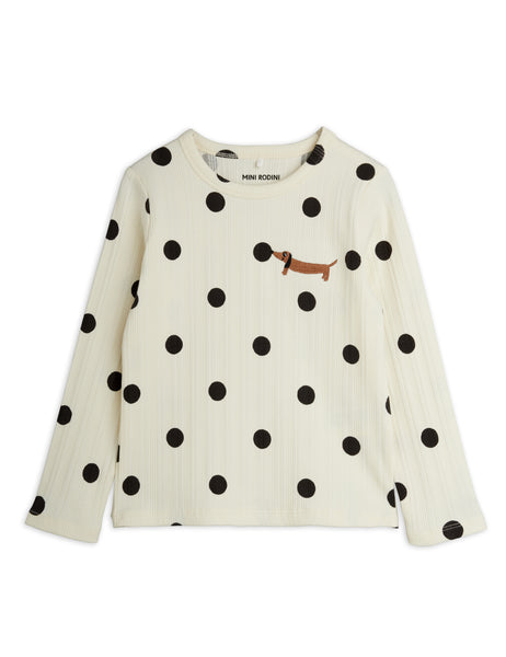 T-shirt bianca a pois neri per nenata e bambina Mini Rodini 2672010411 OFFWHITE 
