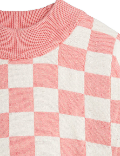 Maglia a scacchi rosa e bianchi per neonata e bambina Mini Rodini 2672016428 PINK 