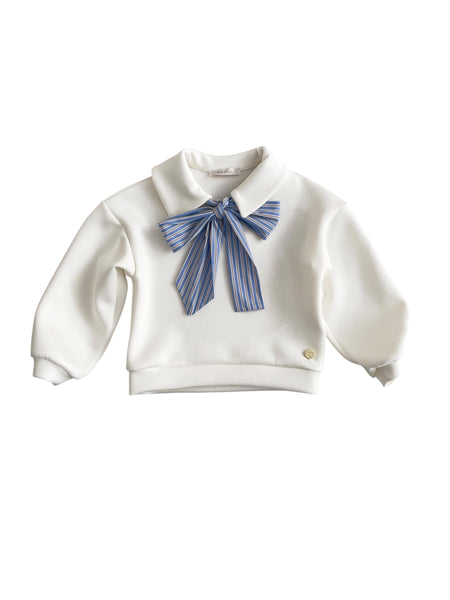Felpa latte con fiocco a righe per neonata e bambina Miss Grant MG1874 SETA 