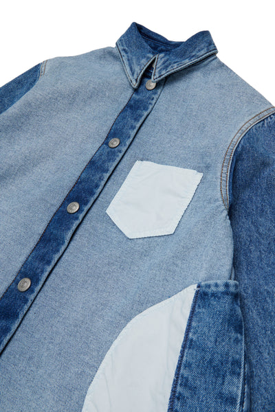 Abito in denim ble con tasche a contrasto per bambina MM6 Maison Margiela M61041 M601 