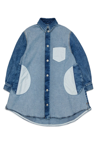 Abito in denim ble con tasche a contrasto per bambina MM6 Maison Margiela M61041 M601 