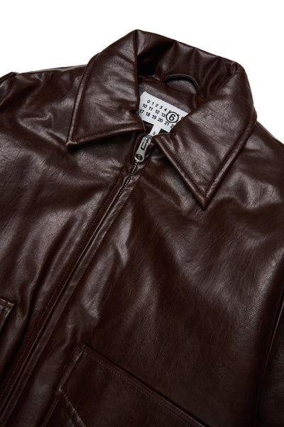 Giubbino in ecopelle marrone per bambini MM6 Maison Margiela M61045 M6713 