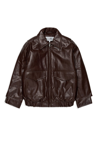 Giubbino in ecopelle marrone per bambini MM6 Maison Margiela M61045 M6713 
