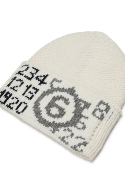 Berretto misto lana panna con logo per bambini MM6 Maison Margiela M61051 M6101 