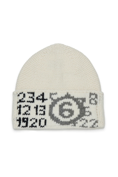 Berretto misto lana panna con logo per bambini MM6 Maison Margiela M61051 M6101 