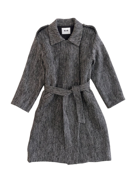 Cappotto lungo spigato grigio scuro e nero per bambina Msgm F6MSJGCO168 102 