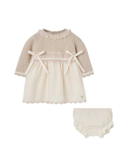 Set abito + coulotte nocciola e avorio per nonata PAZ RODRIGUEZ 124036 7360 