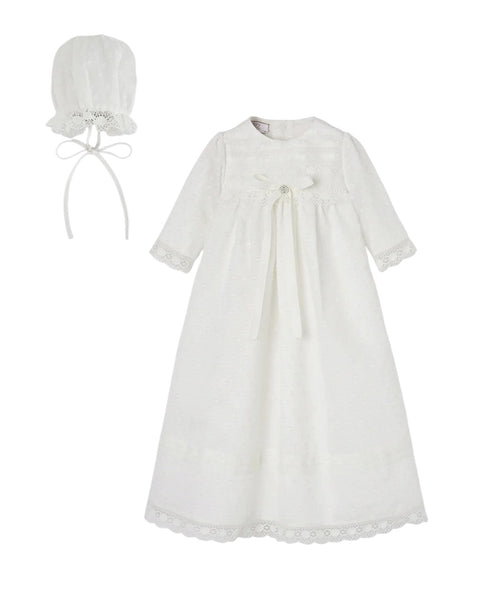 Set abito + cappello total white con ricami allover per neonata PAZ RODRIGUEZ 154020 60 