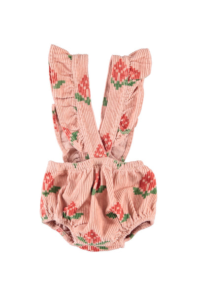 Salopette in velluto a coste rosa con stampa all over per neonata Piupiuchick AW26.BB2603A FLOWERS 