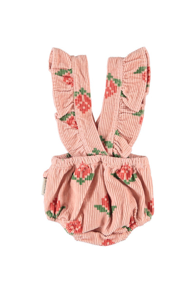 Salopette in velluto a coste rosa con stampa all over per neonata Piupiuchick AW26.BB2603A FLOWERS 