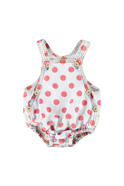 Salopette in denim a pois rossi per neonata Piupiuchick AW26.BB2606 RED DOTS 
