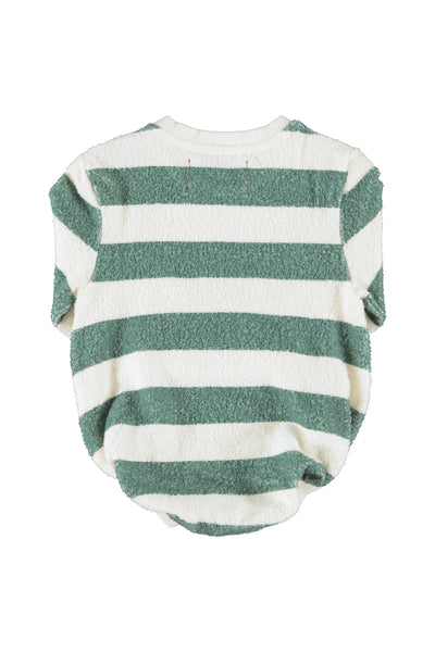Body in spugna a righe bianche e verdi per neonati Piupiuchick AW26.FLP2602 STRIPES 