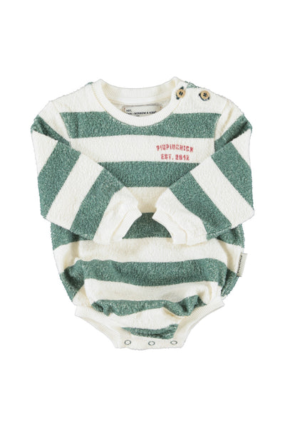 Body in spugna a righe bianche e verdi per neonati Piupiuchick AW26.FLP2602 STRIPES 