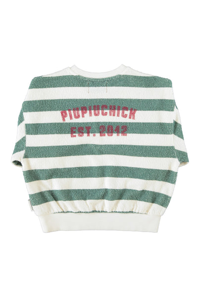 Felpa in spugna a righe bianche e verdi per neonato e bambino Piupiuchick AW26.FLP2608 STRIPES 