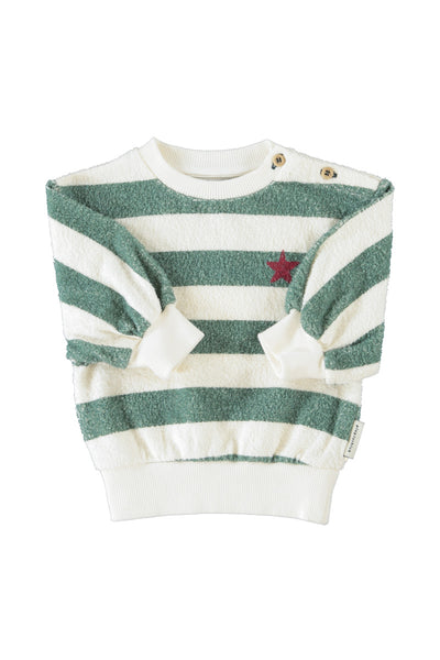 Felpa in spugna a righe bianche e verdi per neonato e bambino Piupiuchick AW26.FLP2608 STRIPES 