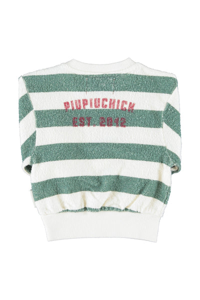 Felpa in spugna a righe bianche e verdi per neonato e bambino Piupiuchick AW26.FLP2608 STRIPES 