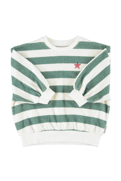 Felpa in spugna a righe bianche e verdi per neonato e bambino Piupiuchick AW26.FLP2608 STRIPES 