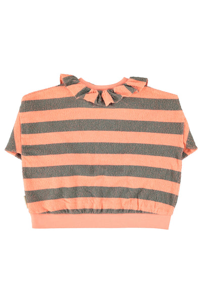 Felpa in spugna a righe rosa e verdi per neonata e bambina Piupiuchick AW26.FLP2611 STRIPES 