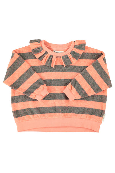 Felpa in spugna a righe rosa e verdi per neonata e bambina Piupiuchick AW26.FLP2611 STRIPES 