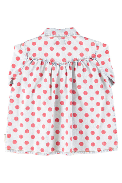Abito in denim a pois rossi per neonata e bambina Piupiuchick AW26.MN2603A RED DOTS 