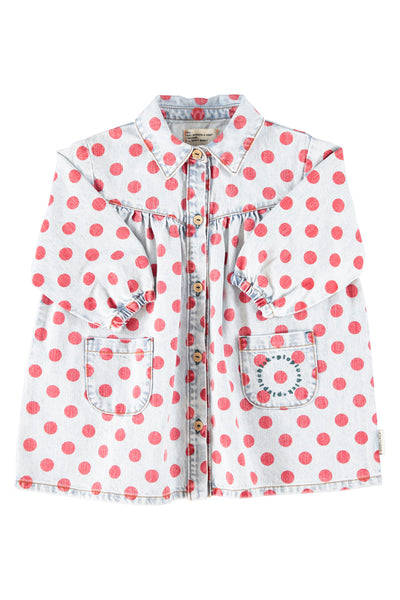 Abito in denim a pois rossi per neonata e bambina Piupiuchick AW26.MN2603A RED DOTS 
