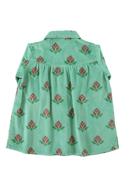 Abito in velluto a costine verde con stampa all over per neonata e bambina Piupiuchick AW26.MN2603 FLOWERS 
