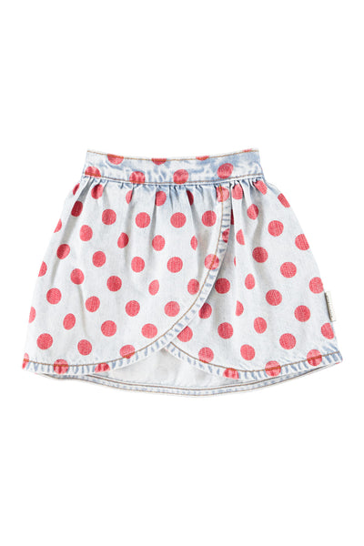 Gonna in denim a pois rossi per neonata e bambina Piupiuchick AW26.MN2610 RED DOTS 